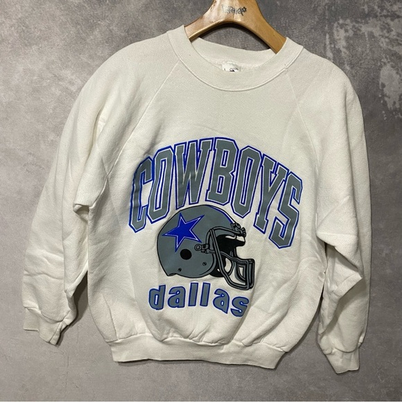 VINTAGE NFL DALLAS COWBOYS SWEATSHIRT SIZE LARGE MADE IN USA White Cotton Poly - Picture 1 of 13